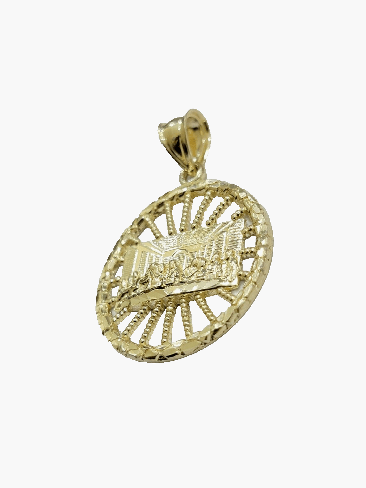 Real 10k Yellow Gold chain Charm Last supper Pendant set Miami Cuban 4mm 22 Inch - GoldenlinQ